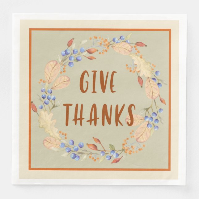 Serviettes Jetables Merci, Serviettes de couronnes Thanksgiving (Devant)