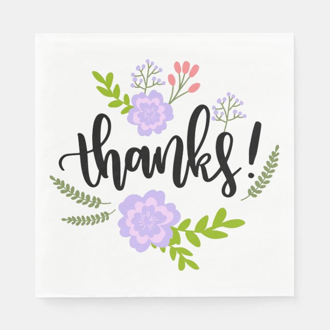 Serviettes Jetables Merci violet  Feuille Mariage aquarelle (Devant)