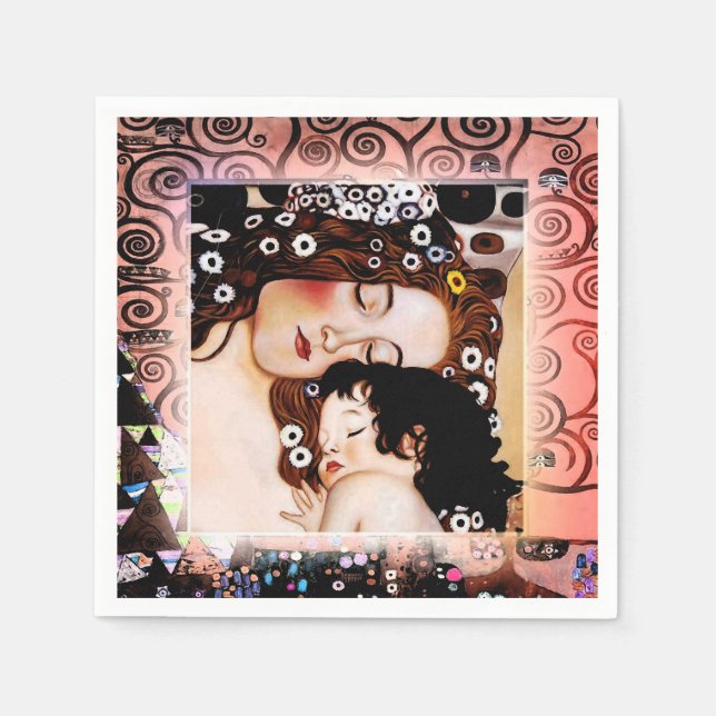 Serviettes Jetables Mère et enfant par Gustav Klimt Collage (Devant)