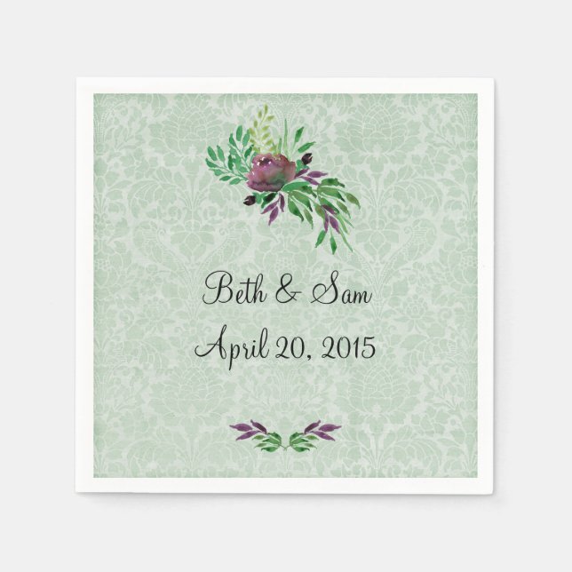 Serviettes Jetables Mint Green Damask Cocktail Papier à Cocktails Napk (Devant)