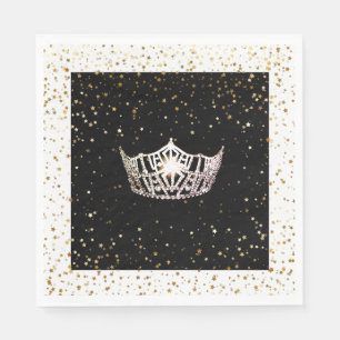 Serviettes Jetables Miss America Silver Crown Gold Stars Papier Napkin