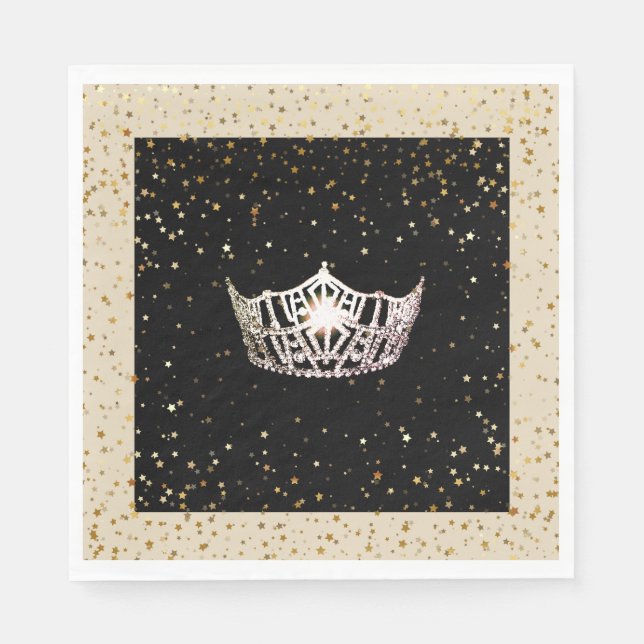 Serviettes Jetables Miss America Silver Crown Gold Stars Papier Napkin (Devant)