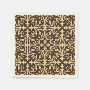 Serviettes Jetables Modèle de damas Ikat - Chocolat Brown et Tan