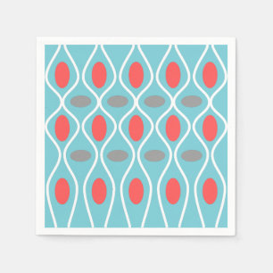 Serviettes Jetables Moderne du milieu du siècle, Vagues sphères, Bleu,