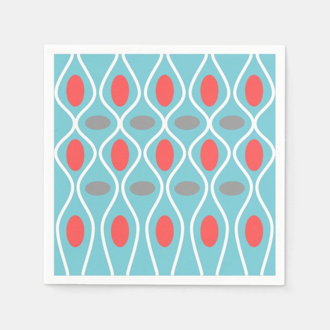 Serviettes Jetables Moderne du milieu du siècle, Vagues sphères, Bleu, (Devant)