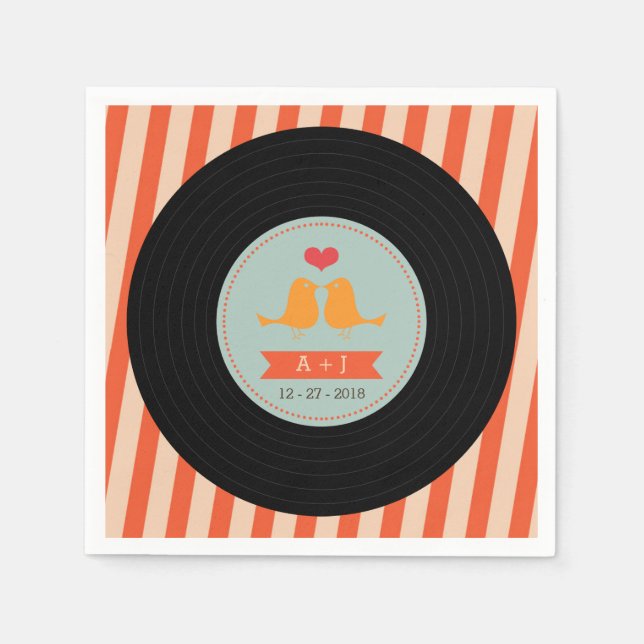 Serviettes Jetables Moderne Retro Vinyl Record Orange Sky Blue Mariage (Devant)