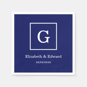 Serviettes Jetables Monogram initial de la Navy Blue White Framed