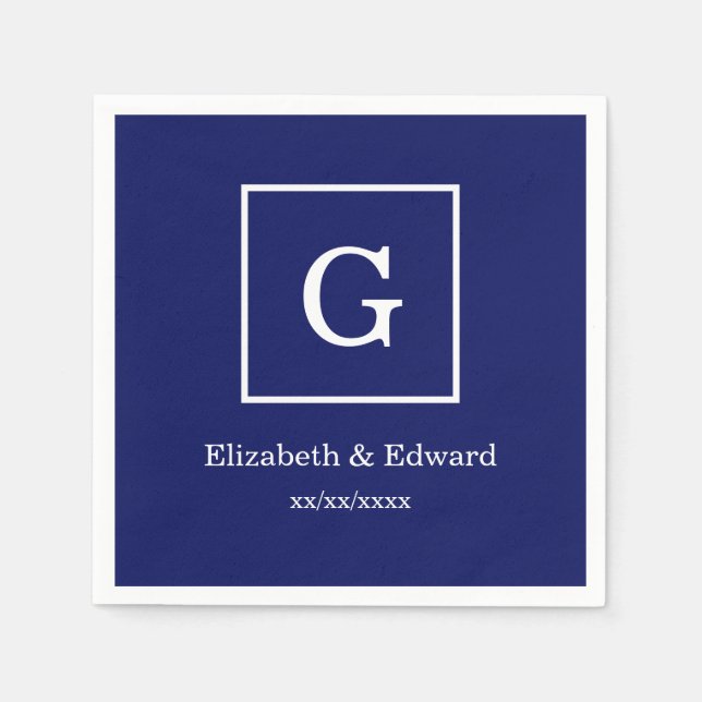 Serviettes Jetables Monogram initial de la Navy Blue White Framed (Devant)