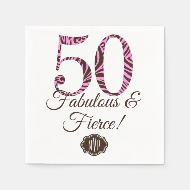 Serviettes Jetables Monogramme 50e anniversaire Fabuleux & Fierce (Devant)