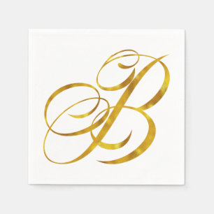 Serviettes Jetables Monogramme B Faux Gold Foil Monogrammes initiaux