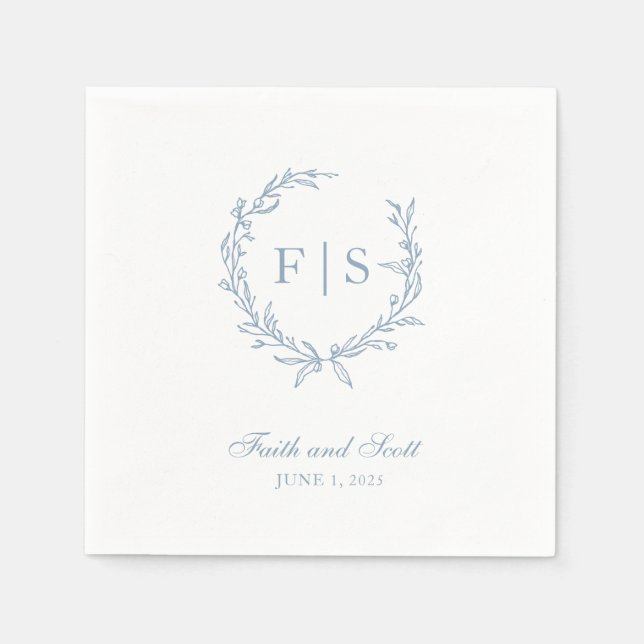Serviettes jetables Monogramme bleu clair (Devant)