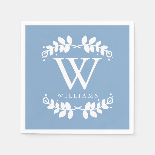 Serviettes Jetables Monogramme bleu périphérique élégant (Devant)