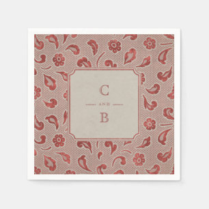 Serviettes Jetables Monogramme de mariage rustique campagne rouge Kraf