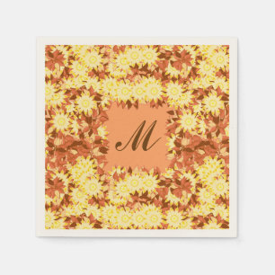 Serviettes Jetables Monogramme encadré de fleurs - cacao et jaune