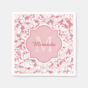 Serviettes Jetables Monogramme Fillette Floral Rose Clair Moderne Avec