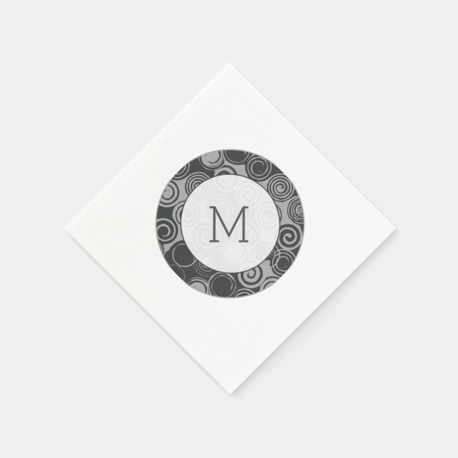 Serviettes Jetables Monogramme gris argenté à tendance rétro (Coin)
