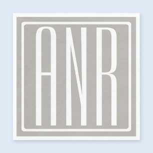 Serviettes Jetables Monogramme initial Blanc sur gris clair