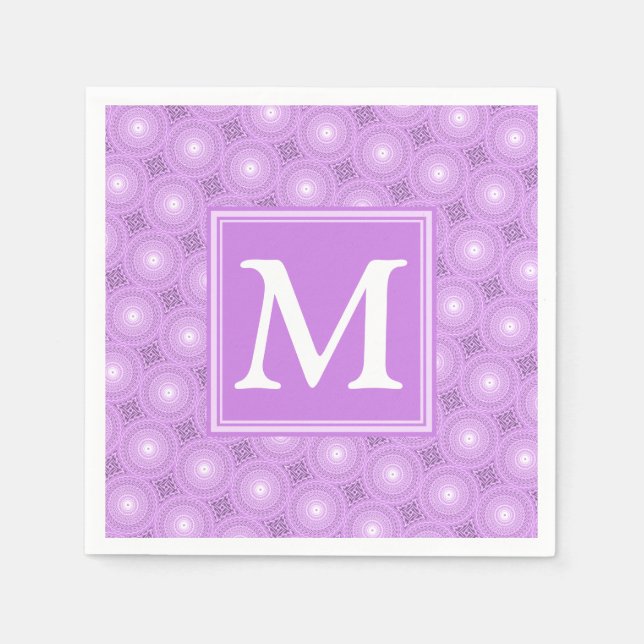 Serviettes Jetables Monogramme lilas cercles pourpres motif (Devant)