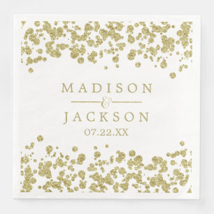 Serviettes Jetables Monogramme Mariage Confetti Blanc & Or