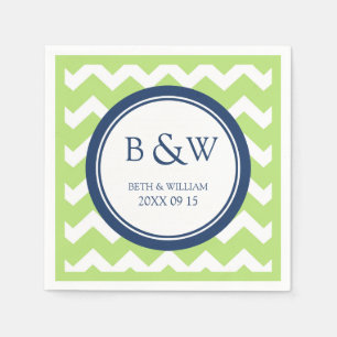 Serviettes Jetables Monogramme Mariage Napkin Lime Blue Chevron person