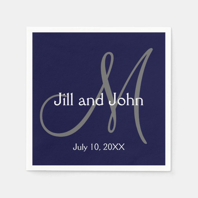 Serviettes Jetables Monogramme Mariée Groom Date Mariage Papier servie (Devant)