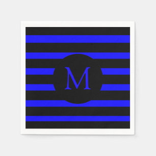 Serviettes Jetables Monogramme moderne à rayures bleues et noires