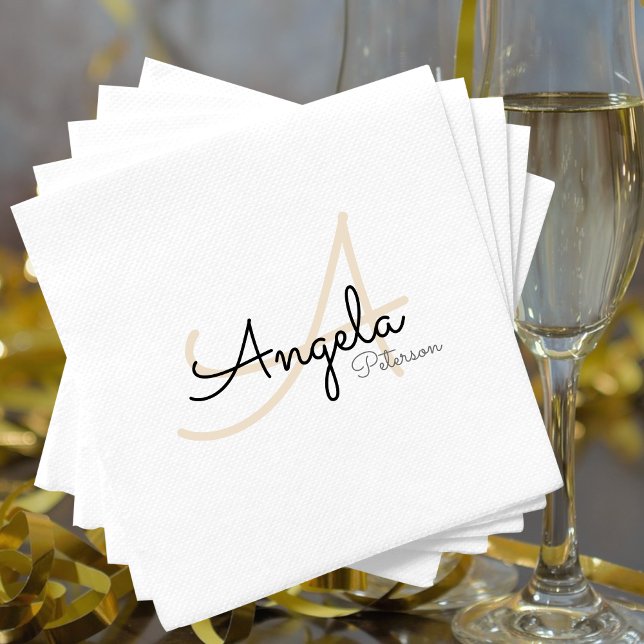 Serviettes Jetables Monogramme (nom + initiale) sur l'étalon blanc (Créateur téléchargé)