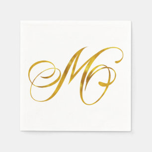 Serviettes Jetables Monogramme personnalisé M Faux Gold Foil Monogramm