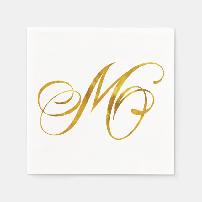 Serviettes Jetables Monogramme personnalisé M Faux Gold Foil Monogramm (Devant)