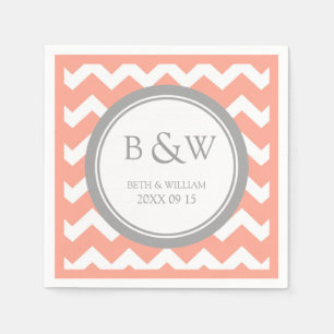 Serviettes Jetables Monogramme personnalisé Mariage Napkin Coral Grey 