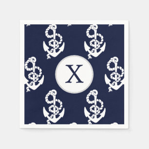 Serviettes Jetables Monogramme personnalisé Marine Ancre bleue Nautiqu