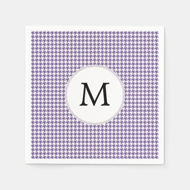 Serviettes Jetables Monogramme personnalisé violet Motif Houndstooth (Devant)