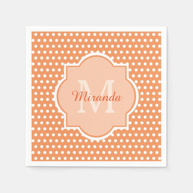 Serviettes Jetables Monogramme Pois Sassy Orange Avec Nom (Devant)