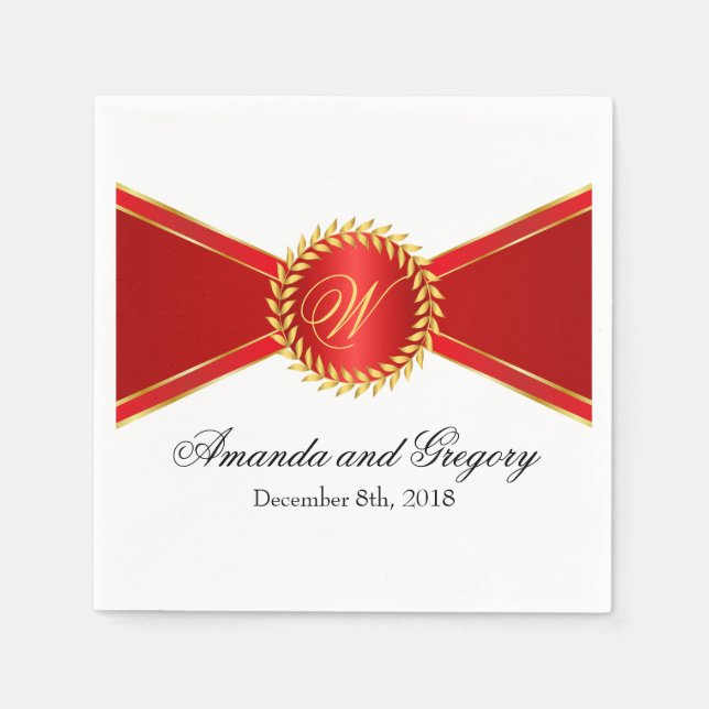 Serviettes Jetables Monogramme Red Elegance (Devant)