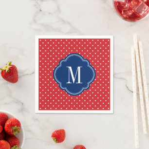 Serviettes Jetables Monogramme rouge blanc et bleu Pois