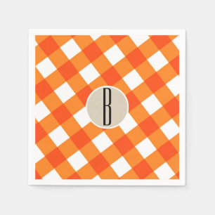 Serviettes Jetables Monogramme rustique Kraft Plaid Blanc orange initi