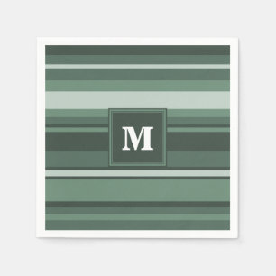 Serviettes Jetables Monogramme sauge bandes vertes