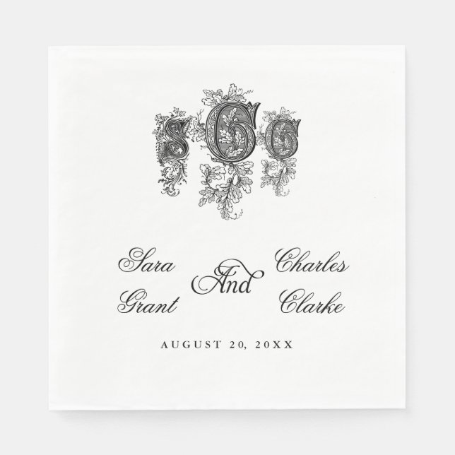 Serviettes Jetables Monogramme SCC du cru trois épousant les (Devant)