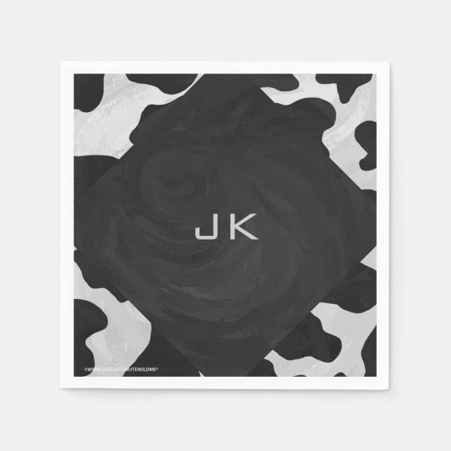 Serviettes Jetables Monogramme vache noir et blanc (Devant)