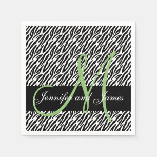 Serviettes Jetables Monogramme vert à la menthe Zebra Imprimer Mariage