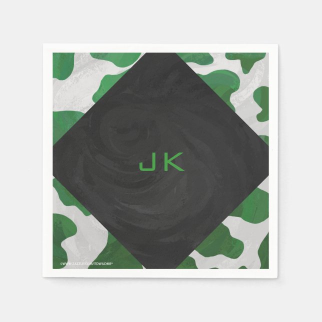 Serviettes Jetables Monogramme vert et blanc de vache (Devant)