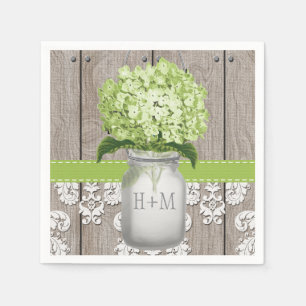 Serviettes Jetables Monogramme vert Hydrangea Mason Jar