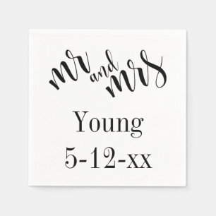 Serviettes Jetables "Monsieur et Madame" Mariage Typographie Noir sur