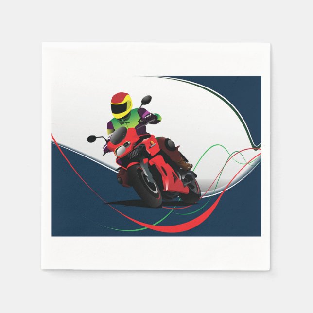 Serviettes Jetables Monter Une Moto Rouge (Devant)