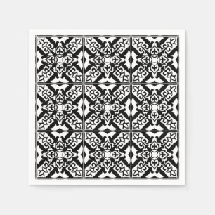 Serviettes Jetables Moroccan tile - black with white background