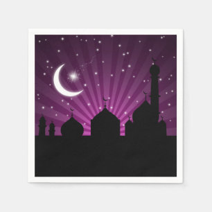 Serviettes Jetables Mosquée Silhouette Purple Nuit - Papier Napkin
