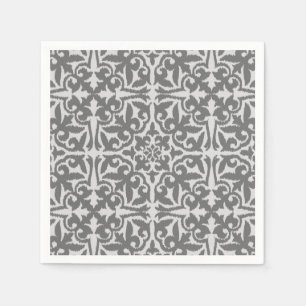 Serviettes Jetables Motif de damassé d'Ikat - lumière et gris moyen