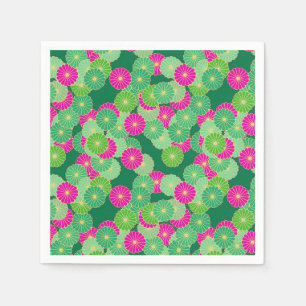 Serviettes Jetables Motif de fleurs Art Déco - tons verts, fuchsia