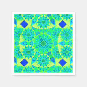 Serviettes Jetables Motif de mandala, turquoise, bleu, vert de chaux