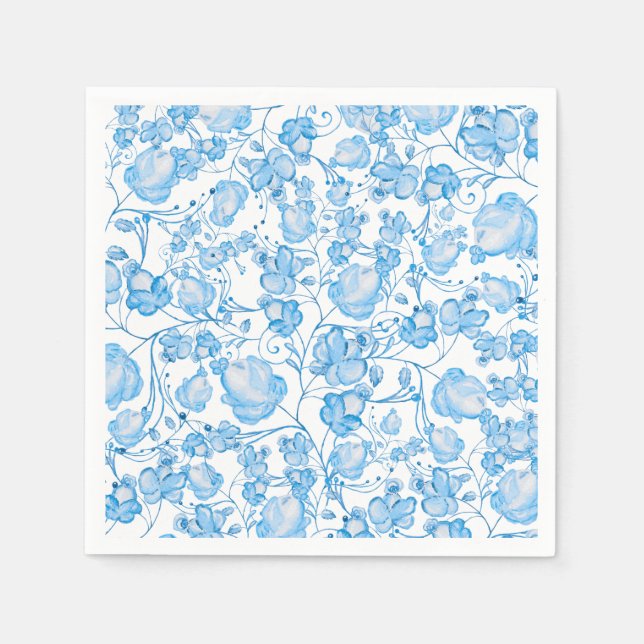 Serviettes Jetables Motif floral bleu clair moderne aquarelle (Devant)